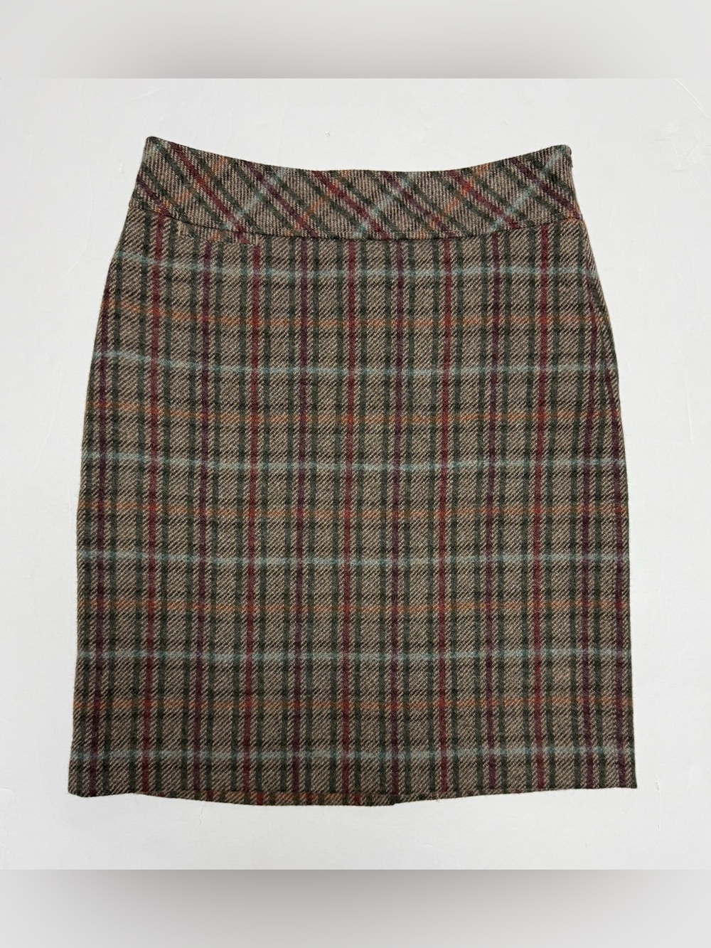 LL Bean Classic Plaid Wool Blend Pencil Skirt - Brown women’s size 6